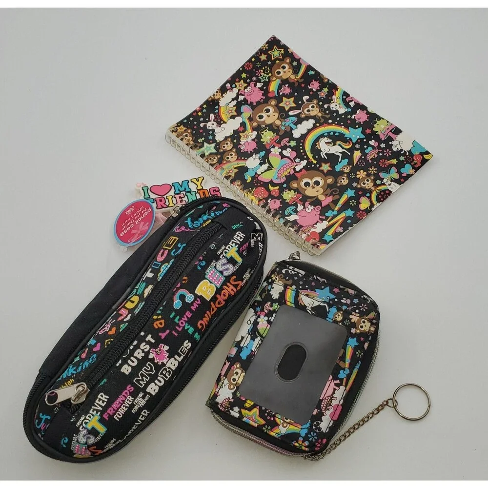 Justice 3pc Bobbie Monkey Set: Notebook, New Pencil Case & Zip Wallet